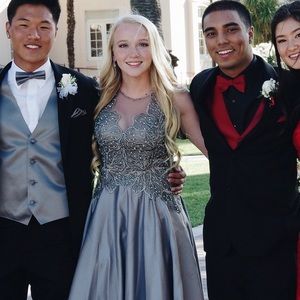 lace beaded prom dress